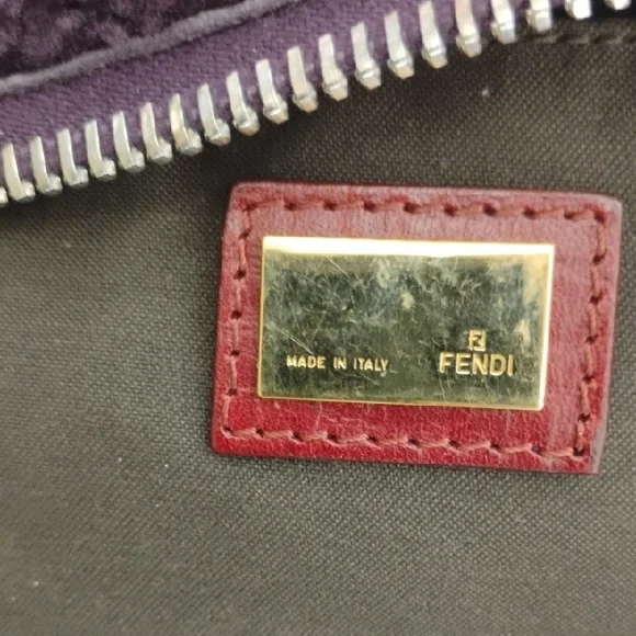SALE! Fendi Zucchino Canvas Leather Purple/Red Color Combination 2Way & Dust Bag - Picture 13 of 16